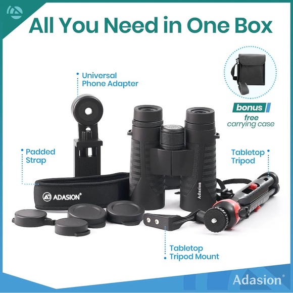 Adasion 12x42 Powerful HD Binoculars with Smartphone Accessories/Adapters NWT - Picture 2 of 6